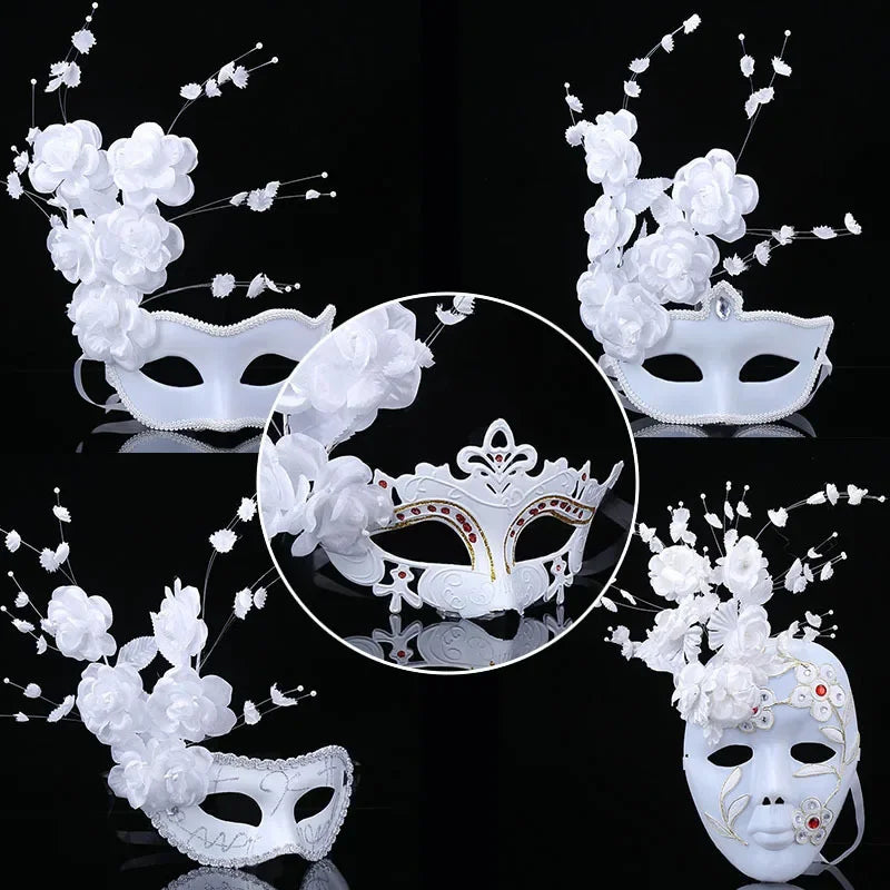 12pcs White Venetian Lace Eye Masks – Masquerade Party Pack Masquerade Eye Masks Babs