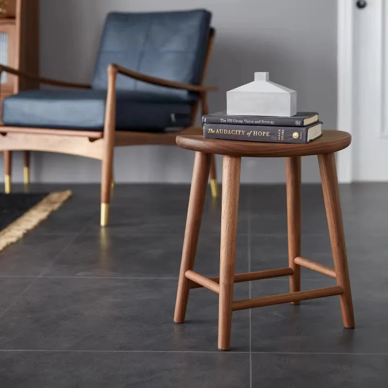 Nordic Solid Walnut Wood Dresser Stool – Modern Bedroom Seat Solid Wood Stool Babs