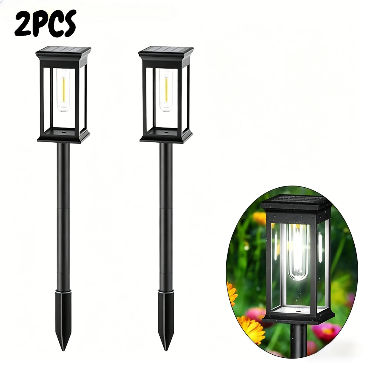 Solar Garden Spike Lights – Vintage Edison Bulb Outdoor Pathway Solar Pathway Light Babs White-2PCS