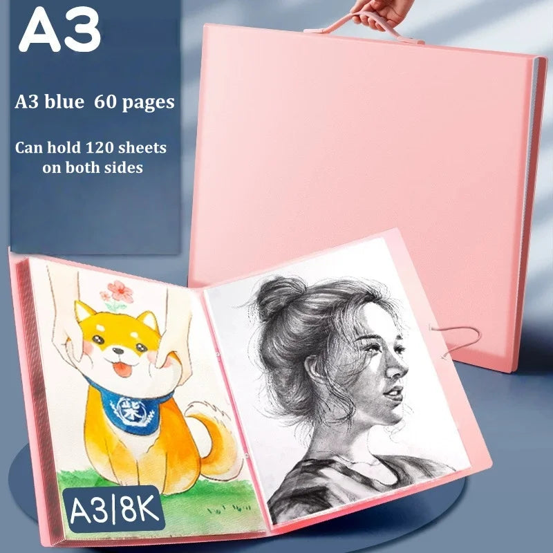 A3 Diamond Painting Storage Book – 30 & 60 Page Clear Folder Art Portfolio Folder Babs A3-60Pages Pink