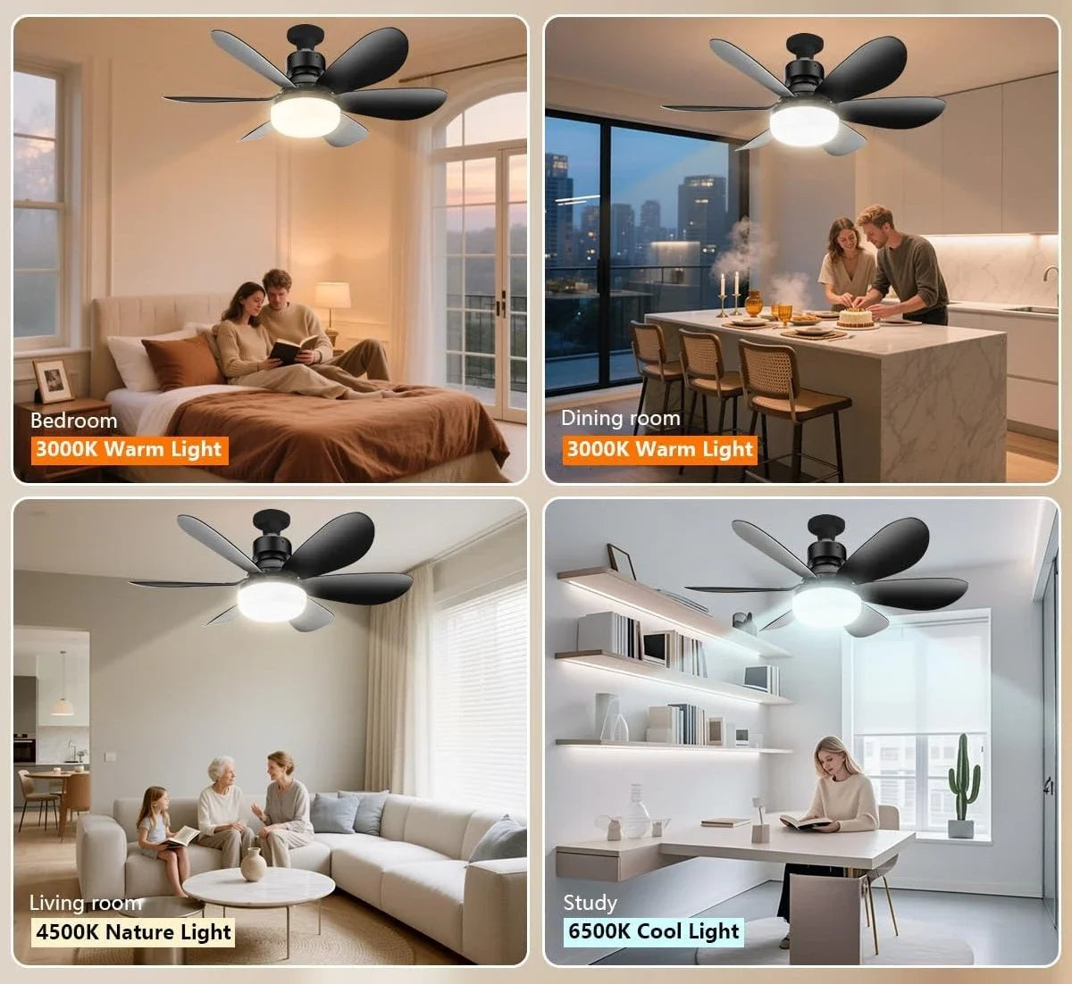 Dimmable LED Ceiling Fan Light Remote Control E27 – 3000K–6500K LED Ceiling Fan Light Babs