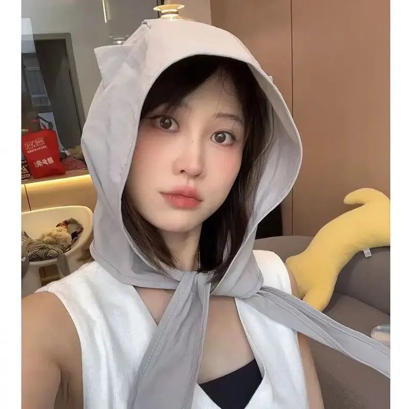 Cute Cat Ears UV Sun Hat – Quick Dry Ear Flap Beach Cap UV Bucket Hat Babs Grey 1PC