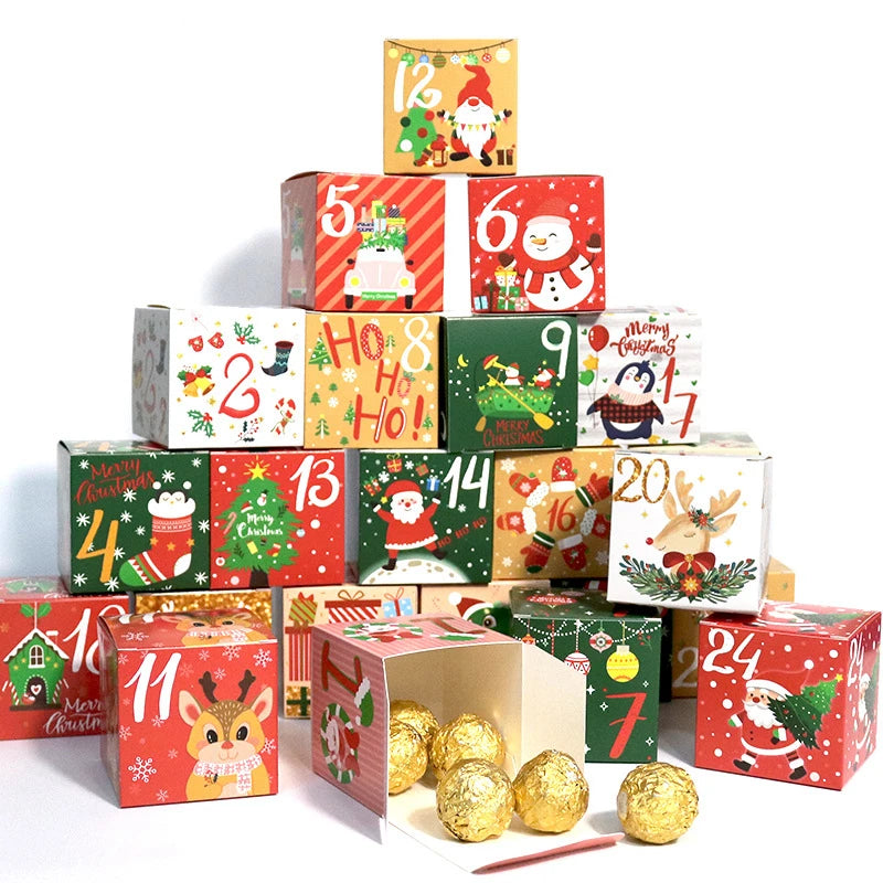 24-Day Christmas Advent Calendar Kraft Paper Gift Boxes Set Advent Calendar Boxes Babs