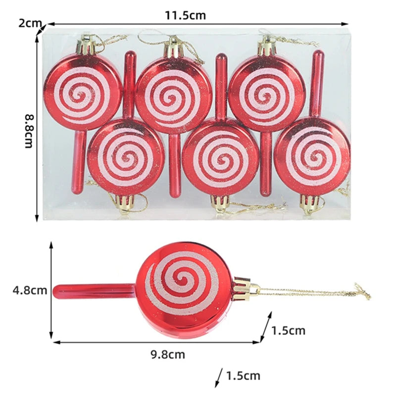 6-Piece Red Christmas Candy Cane Tree Hanging Ornaments Christmas Ornament Set Babs 6Pcs 2