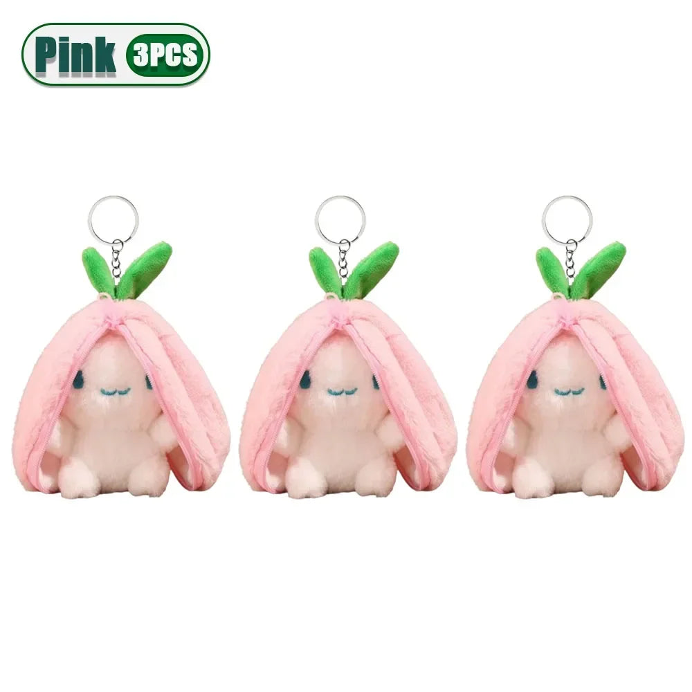 Transforming Bunny Plush Toy – Strawberry & Carrot Rabbit Doll Transforming Plush Toy Babs Pink-3PC