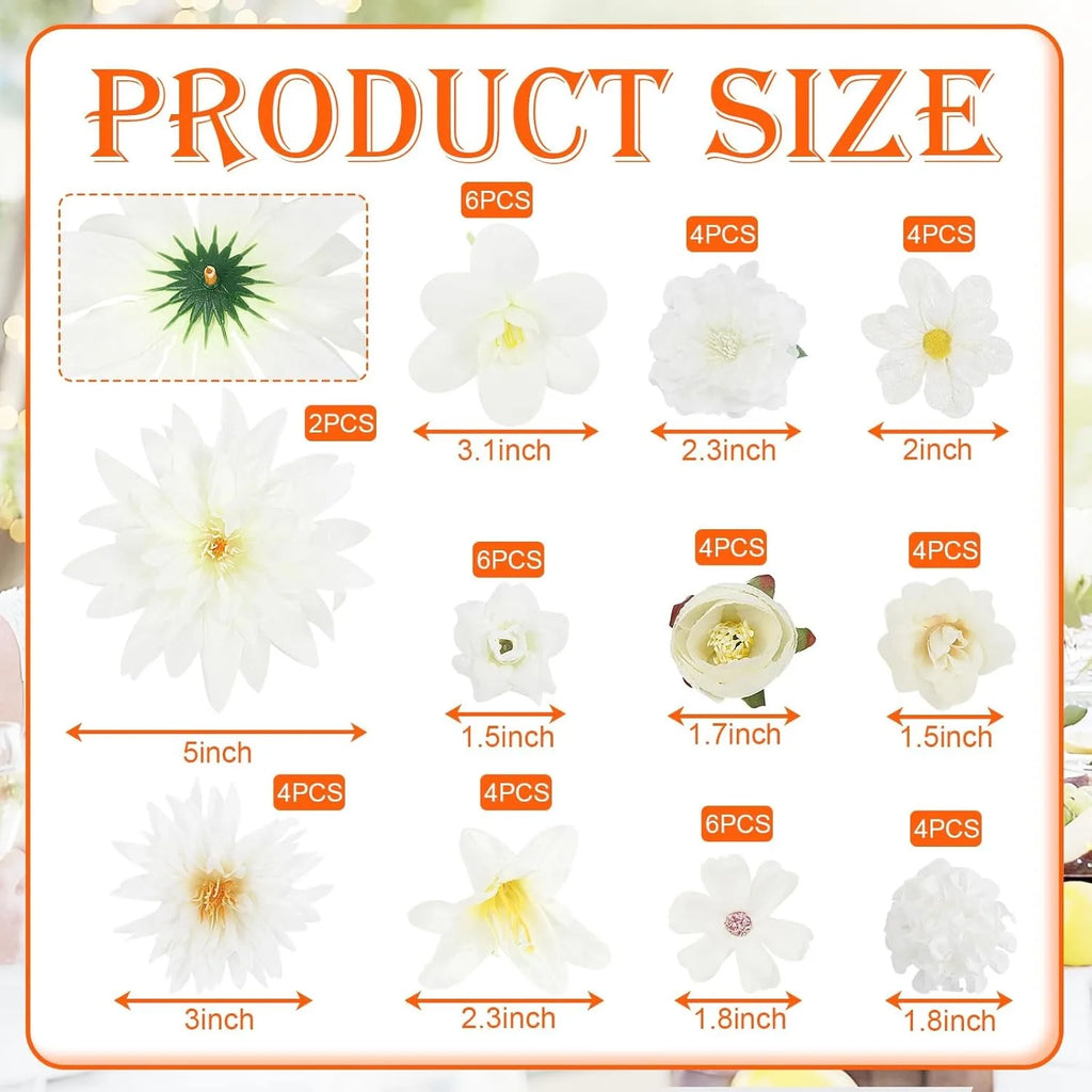 White Silk Artificial Flowers 48pcs – Wedding & Home Décor Artificial Silk Flowers Babs White