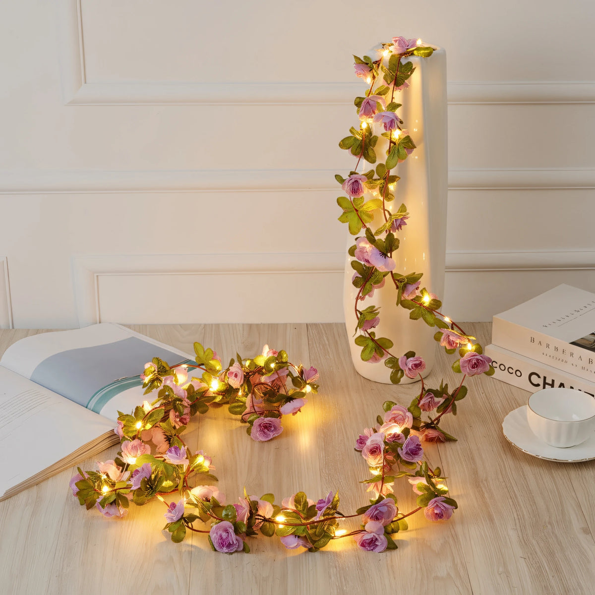 Artificial Rose Vine LED String Lights Hanging Garland Decor Floral LED Garland Babs Autumn Purple Two AA Batteries