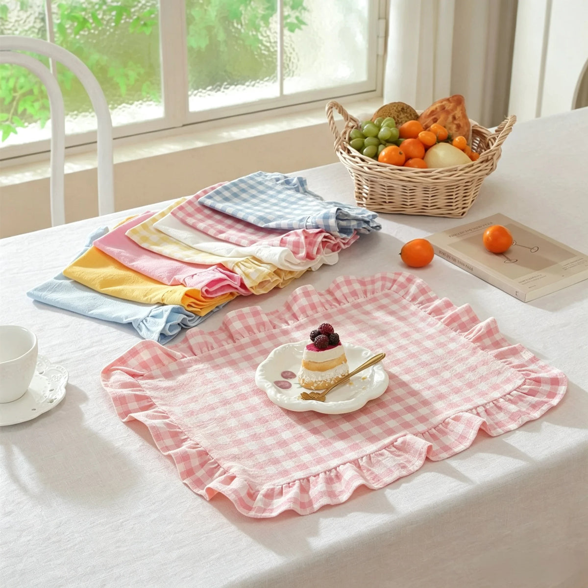Ruffled Gingham Placemats – Farmhouse Table Mats Decorative Placemats Babs