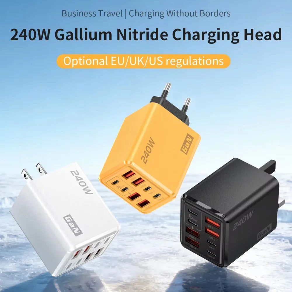 KEBIDUMEI 240W 8-in-1 GaN Desktop Charger USB-C Fast Charge GaN Desktop Charger Babs