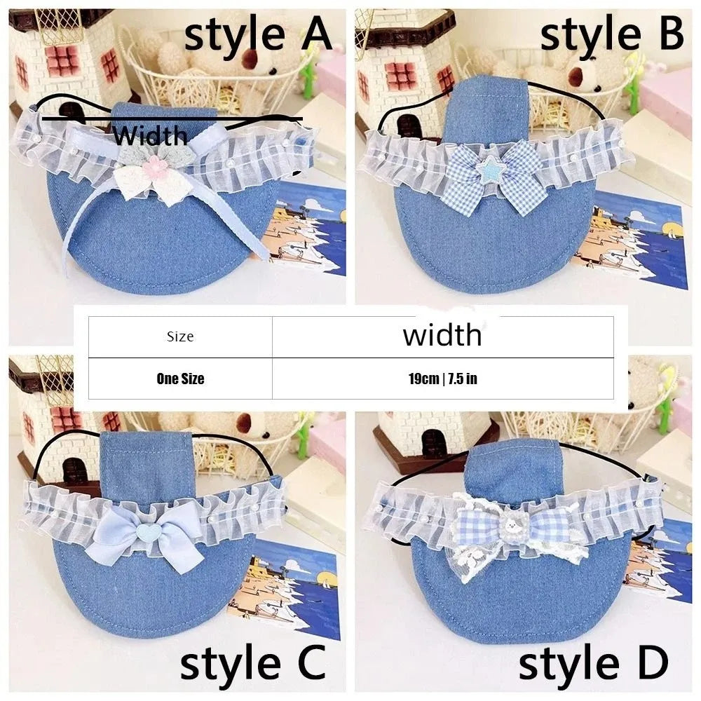 Denim Dog Sun Hat with Ear Holes & Lace Bow | UV Protection Cap Pet Sun Hat Babs