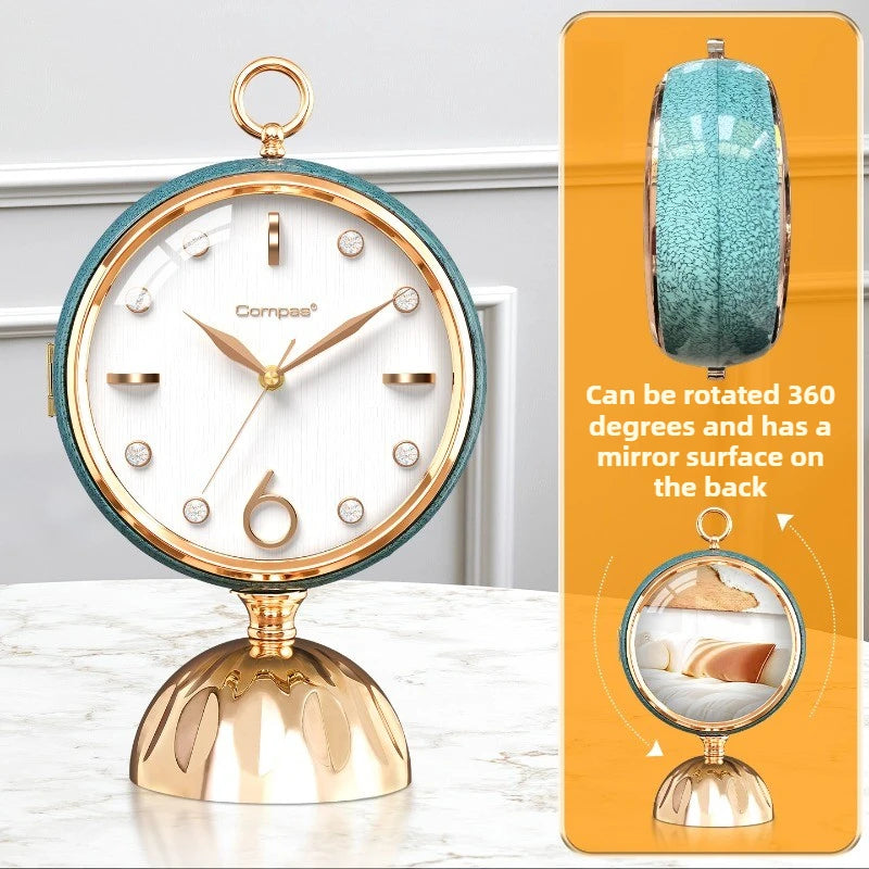 Modern Luxury Silent Desk Clock with Mirror – Metal & Glass Luxury Desk Clock Babs Green