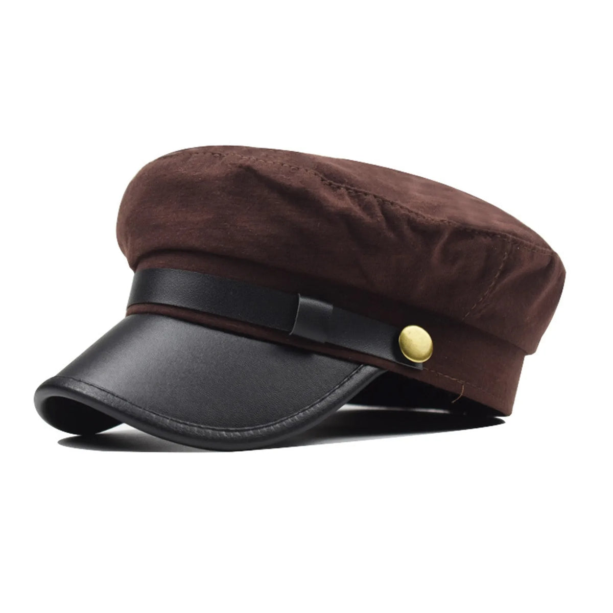Unisex Flat Top Beret Cap – Vintage PU Leather Cycling Hat Flat Top Beret Cap Babs Coffee