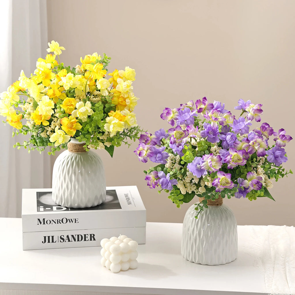 6-Head Silk Artificial Tea Bud Flowers – Wedding & Home Décor Artificial Flower Branch Babs