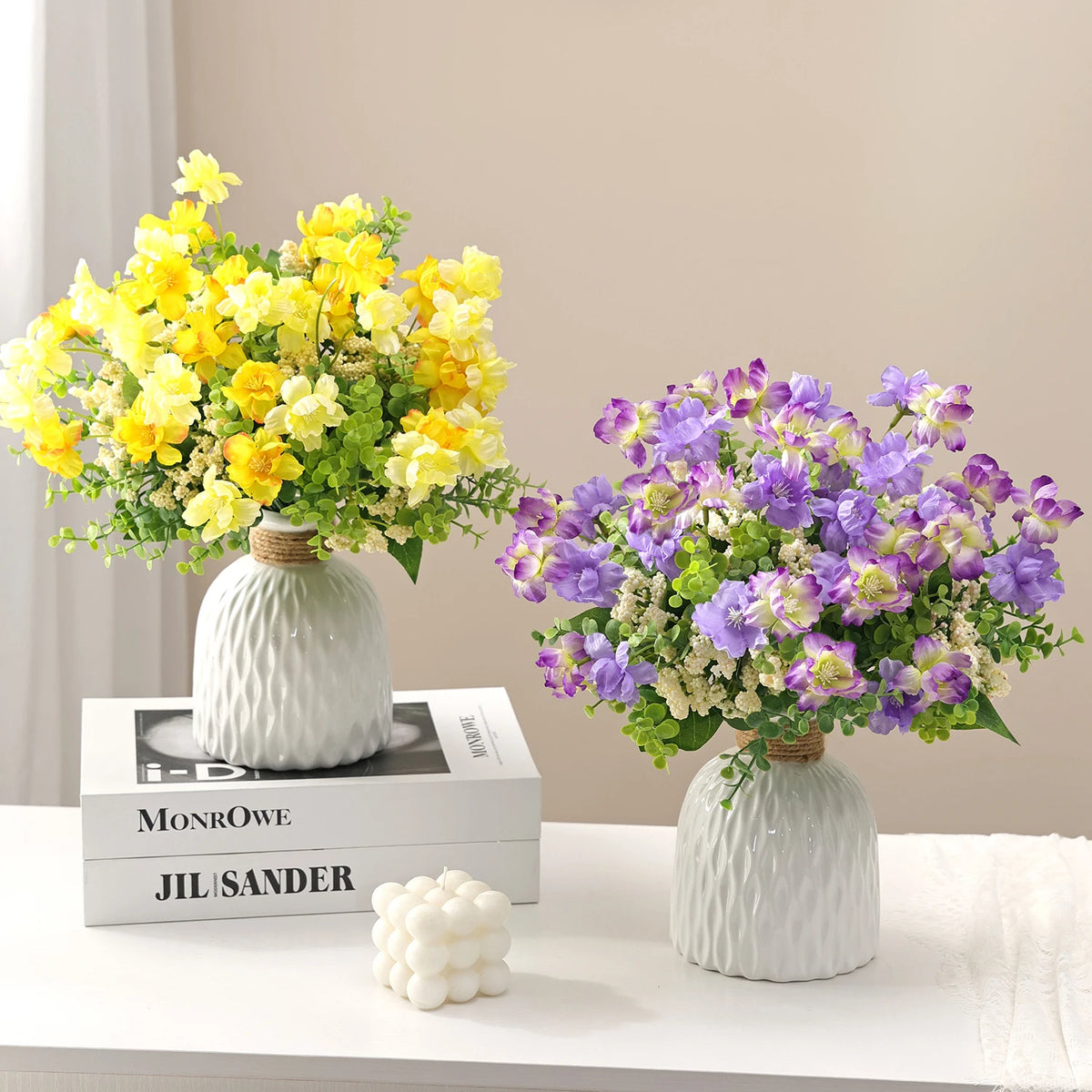 6-Head Silk Artificial Tea Bud Flowers – Wedding & Home Décor Artificial Flower Branch Babs