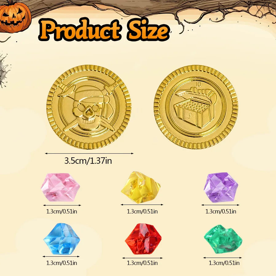 100pcs Pirate Gold Coins with Gemstones | Party Treasure Filler Party Treasure Props Babs
