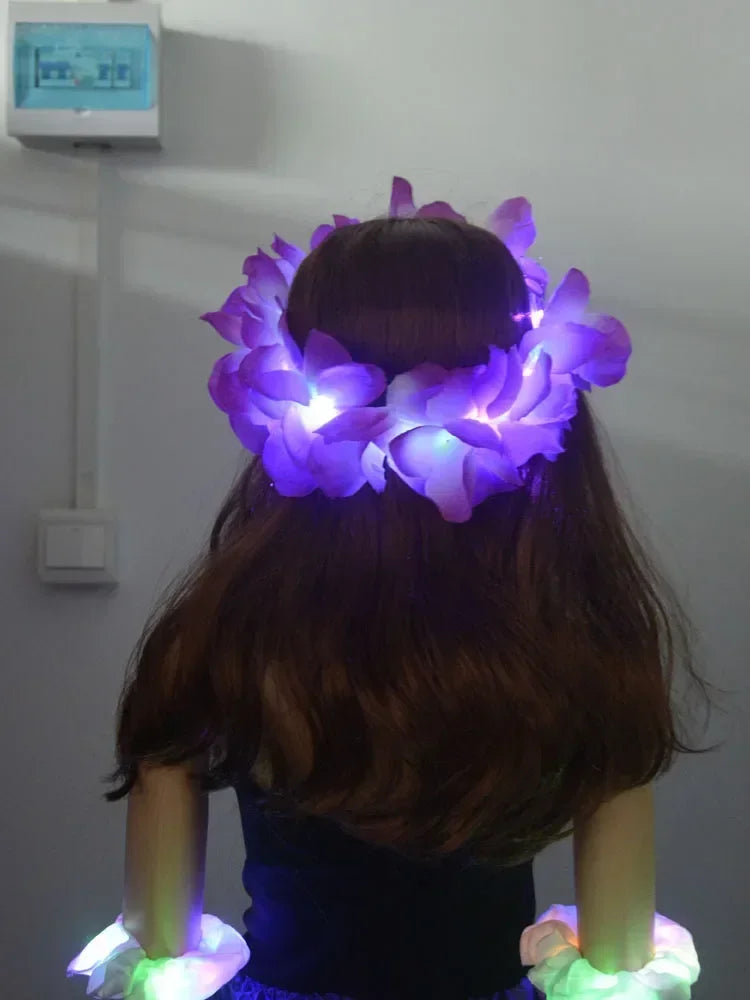 LED Hawaiian Leis Flashing Flower Necklace for Parties LED Party Necklace Babs 1pcs purple wreath