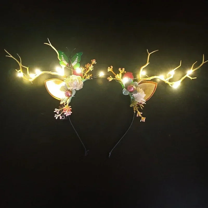 10pcs LED Light-Up Christmas Headbands – Reindeer & Flower LED Party Headband Babs
