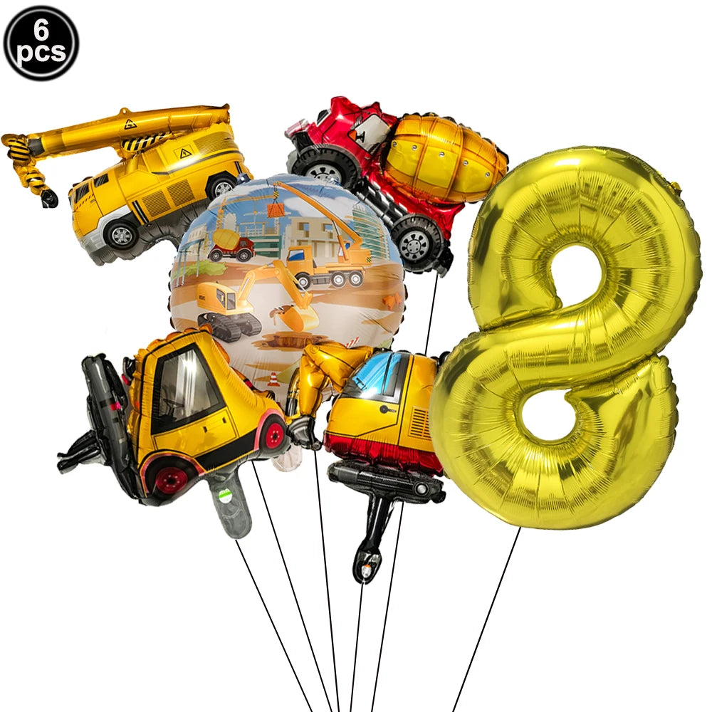 Construction Party Balloons – Excavator Dump Truck Boys Decor Party Balloons Babs Brown As pictures show