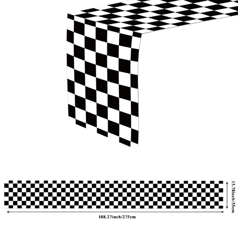 Black White Checkered Racing Table Runner – Party Decor Party Table Runner Babs