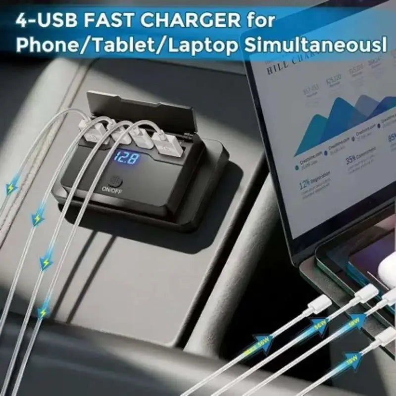 4-Port QC3.0 Fast Car Charger 12V/24V USB Socket with Switch Car Charger Adapter Babs