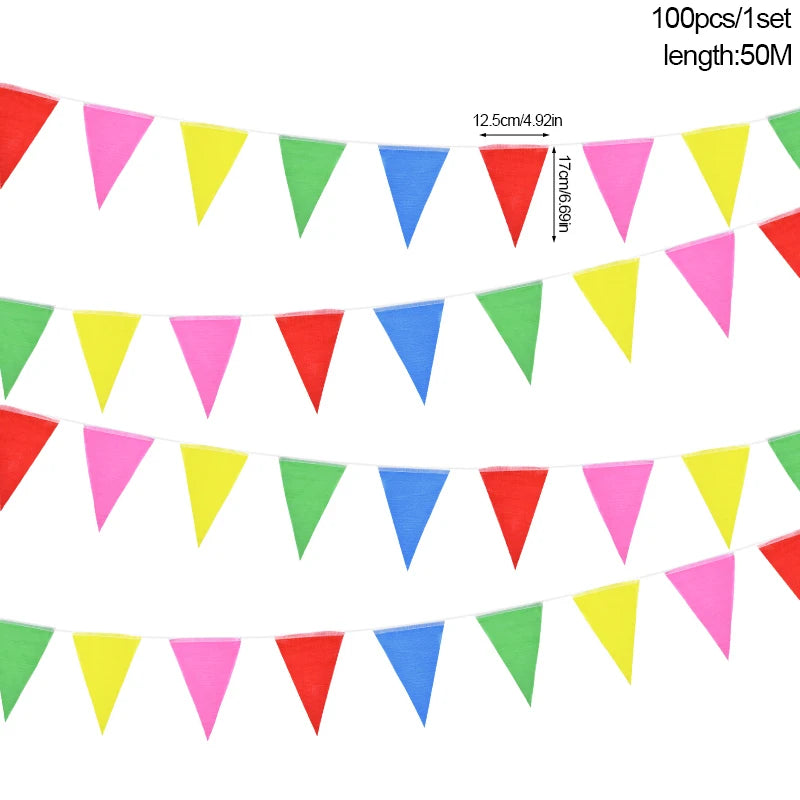 50M 100-Flag Colorful Triangle Bunting Banner Garland Party Bunting Banner Babs