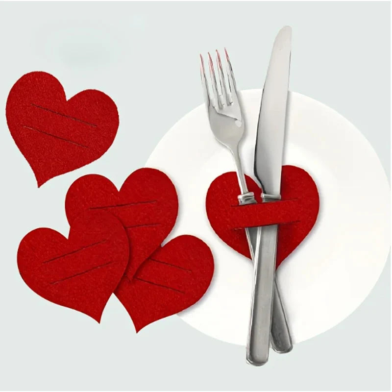 Felt Heart Utensil Holders Set of 10 – Red Cutlery Bags Utensil Holder Set Babs