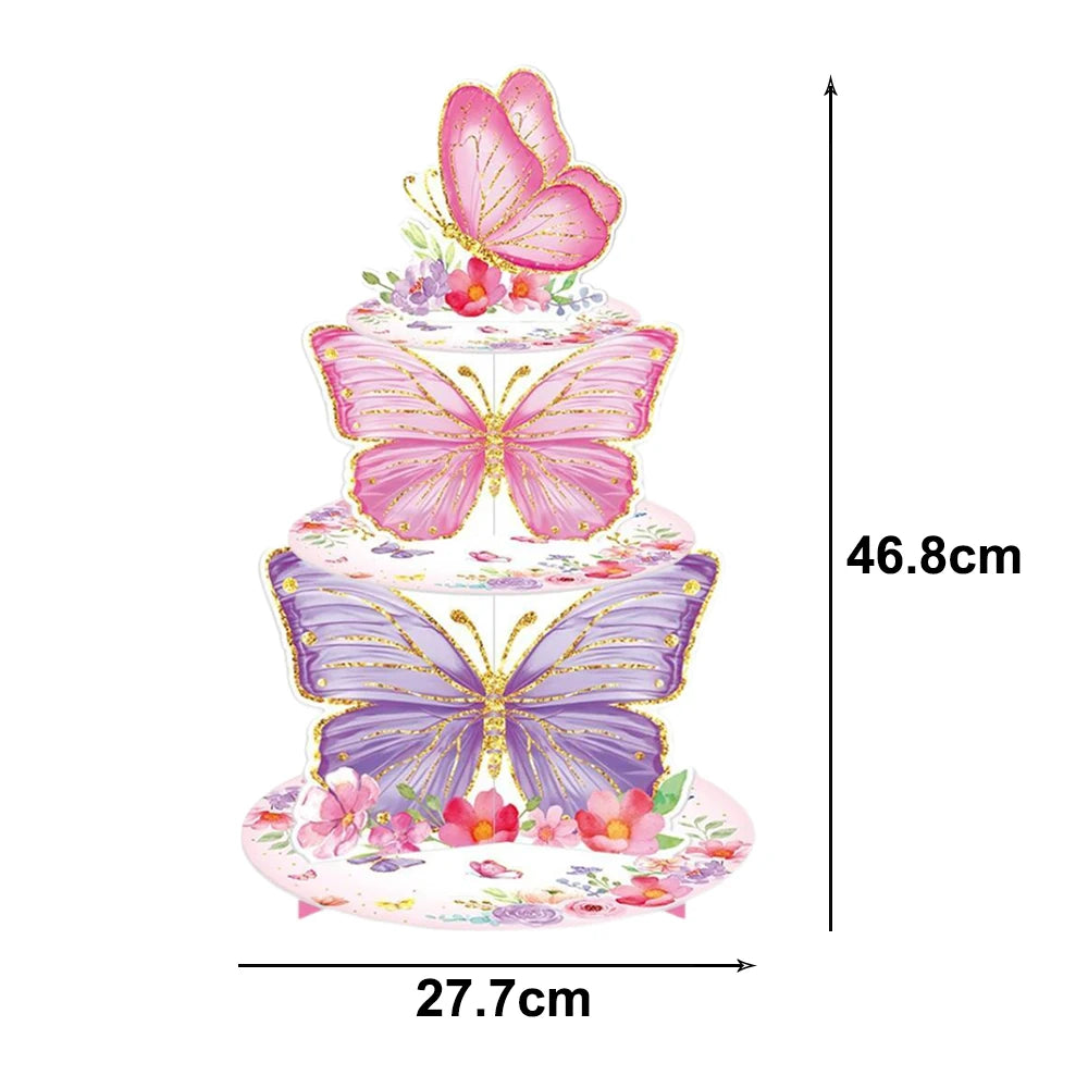 Butterfly Cupcake Tower Stand, Wrappers & Cake Toppers Set Party Decoration Set Babs 3 Tier cake stand