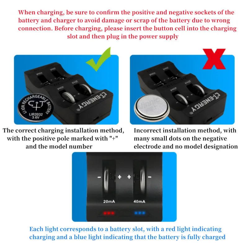 4-Slot USB Button Battery Charger – LIR2032 LIR2025 LIR2016 Button Battery Charger Babs