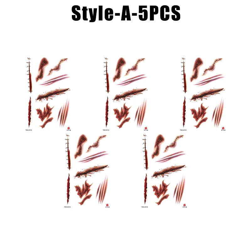 Halloween Wound Temporary Tattoos – Realistic Blood FX Costume Temporary Tattoo Babs A-5PCS