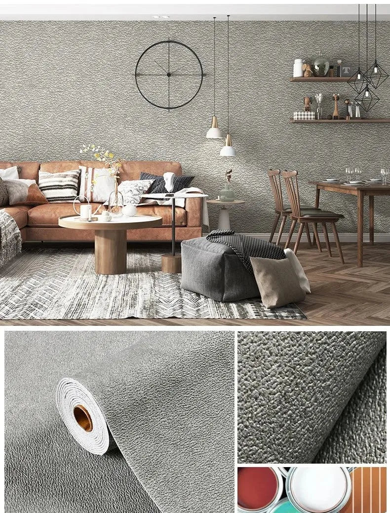 Self-Adhesive XPE Foam Wallpaper – Linen Diatom Mud Wall Sticker Peel & Stick Wallpaper Babs Diatom Medium gray 50cmx10m