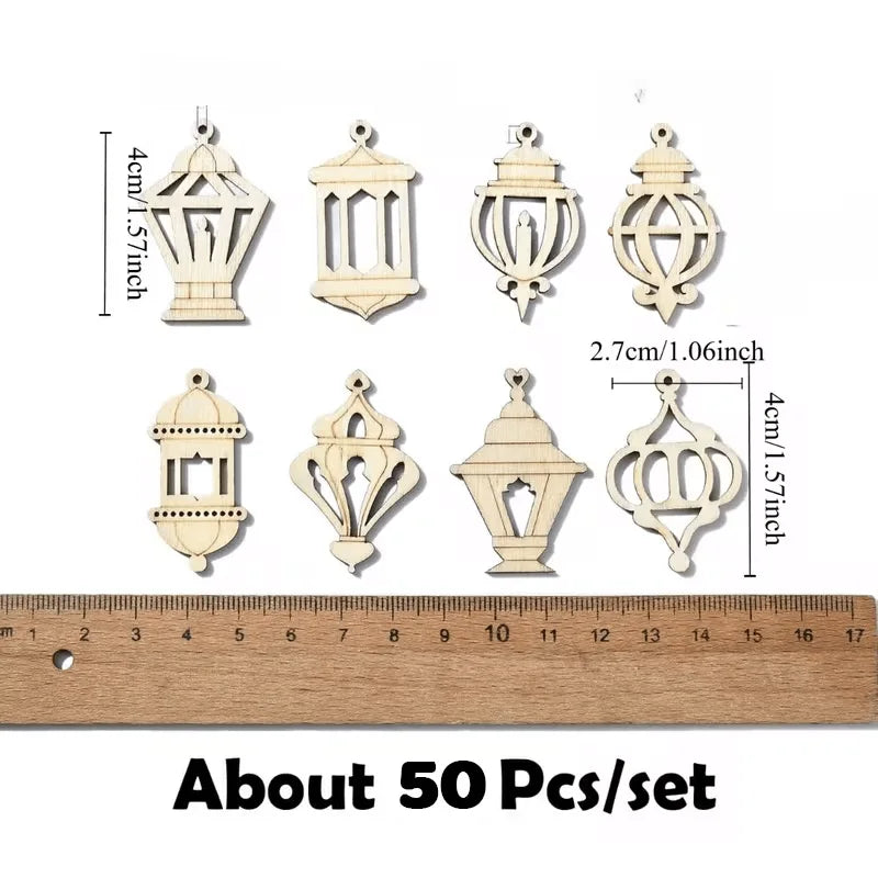 50pcs Ramadan Wooden Lantern Slices DIY Eid Mubarak Ornaments DIY Craft Ornaments Babs