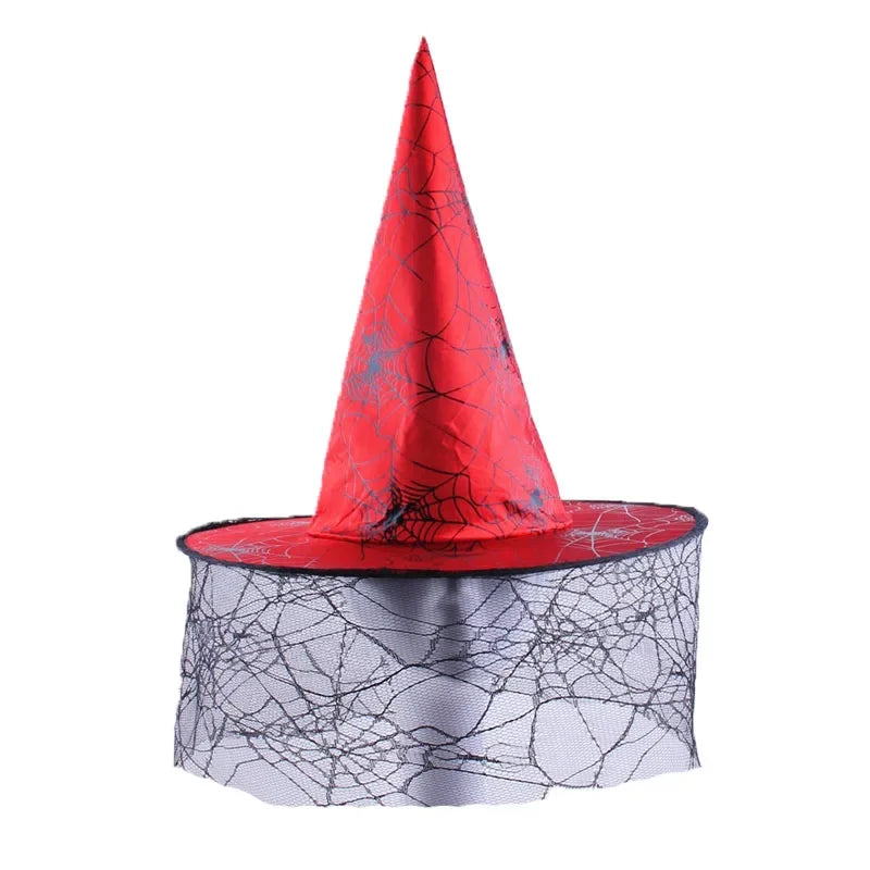 10pcs Spider Web Witch Hats with Lace Fringe – Halloween Party Halloween Costume Hat Babs red