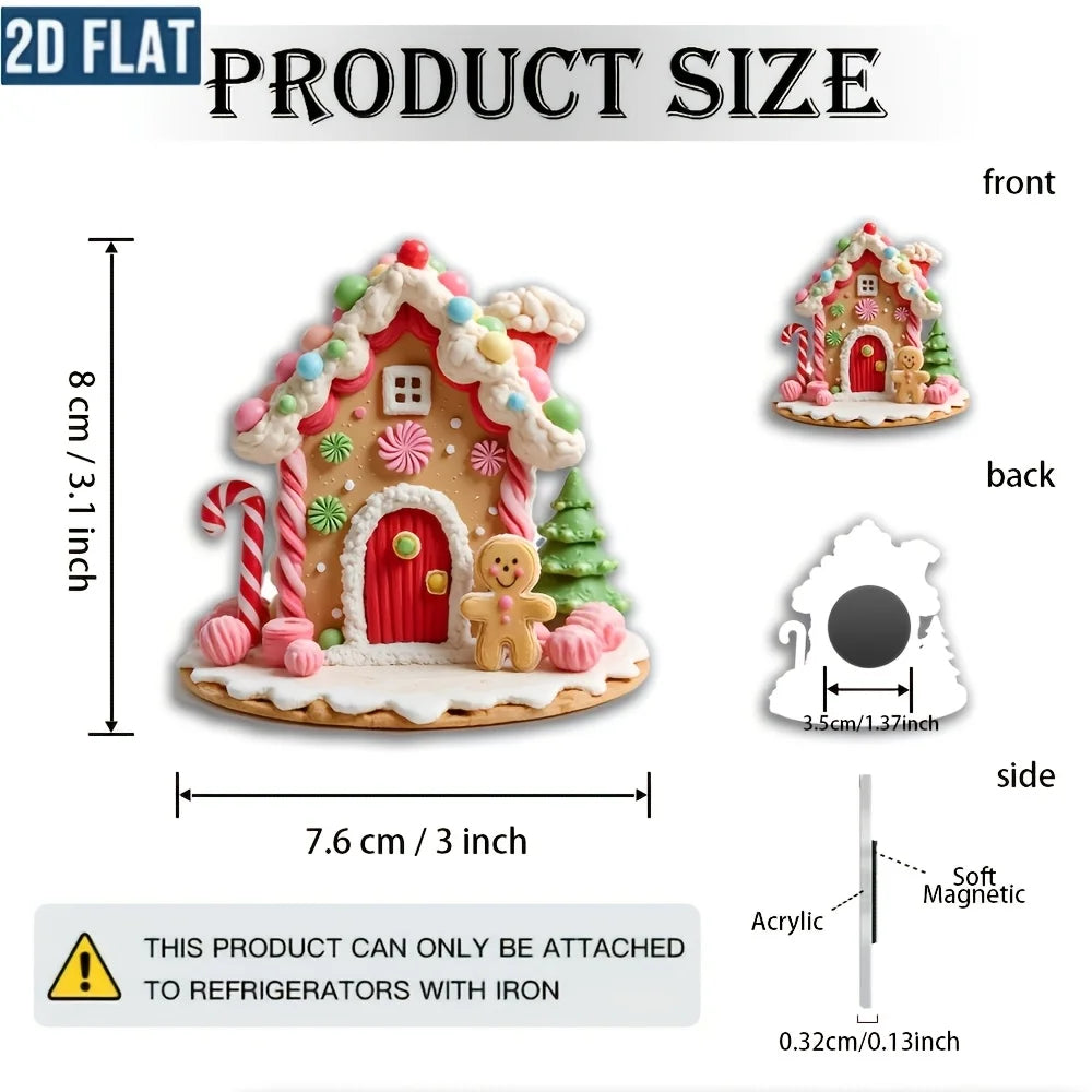 2D Gingerbread House Magnet – Acrylic Xmas Decor & Party Holiday Fridge Magnet Babs WHITE
