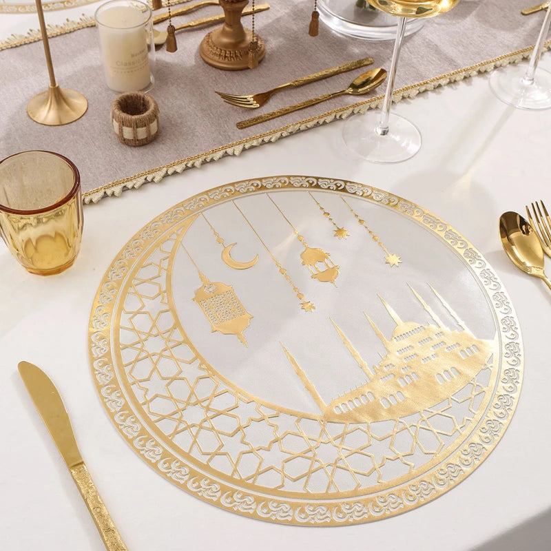 Eid Mubarak PVC Placemats – Ramadan Gold Moon Table Mats Festive Table Mats Babs