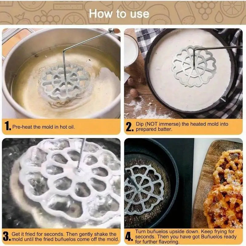 Bunuelos Rosette Mold 4.7" Non-Stick Achappam Timbale Mold Baking & Frying Mold Babs