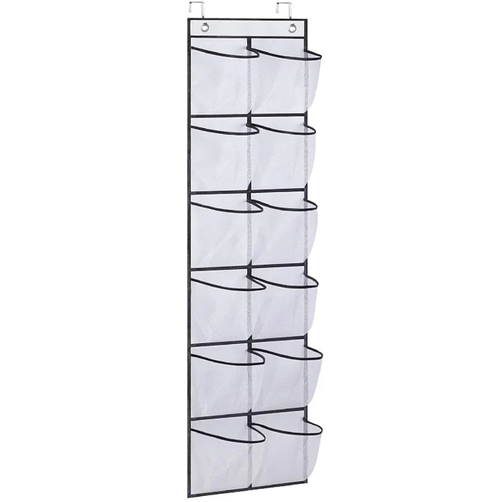 12-Pocket Door Hanging Shoe Organizer with Mesh Pockets Door Shoe Organizer Babs white