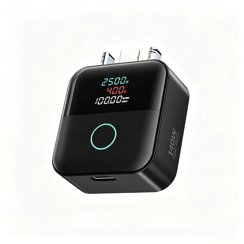 USB-C Auto Disconnect Charger Adapter 140W Digital Display USB-C Charger Adapter Babs Black