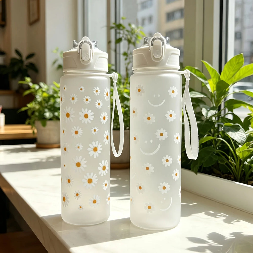 750ml Daisy Straw Water Bottle – Travel & Camping Mug Straw Water Bottle Babs