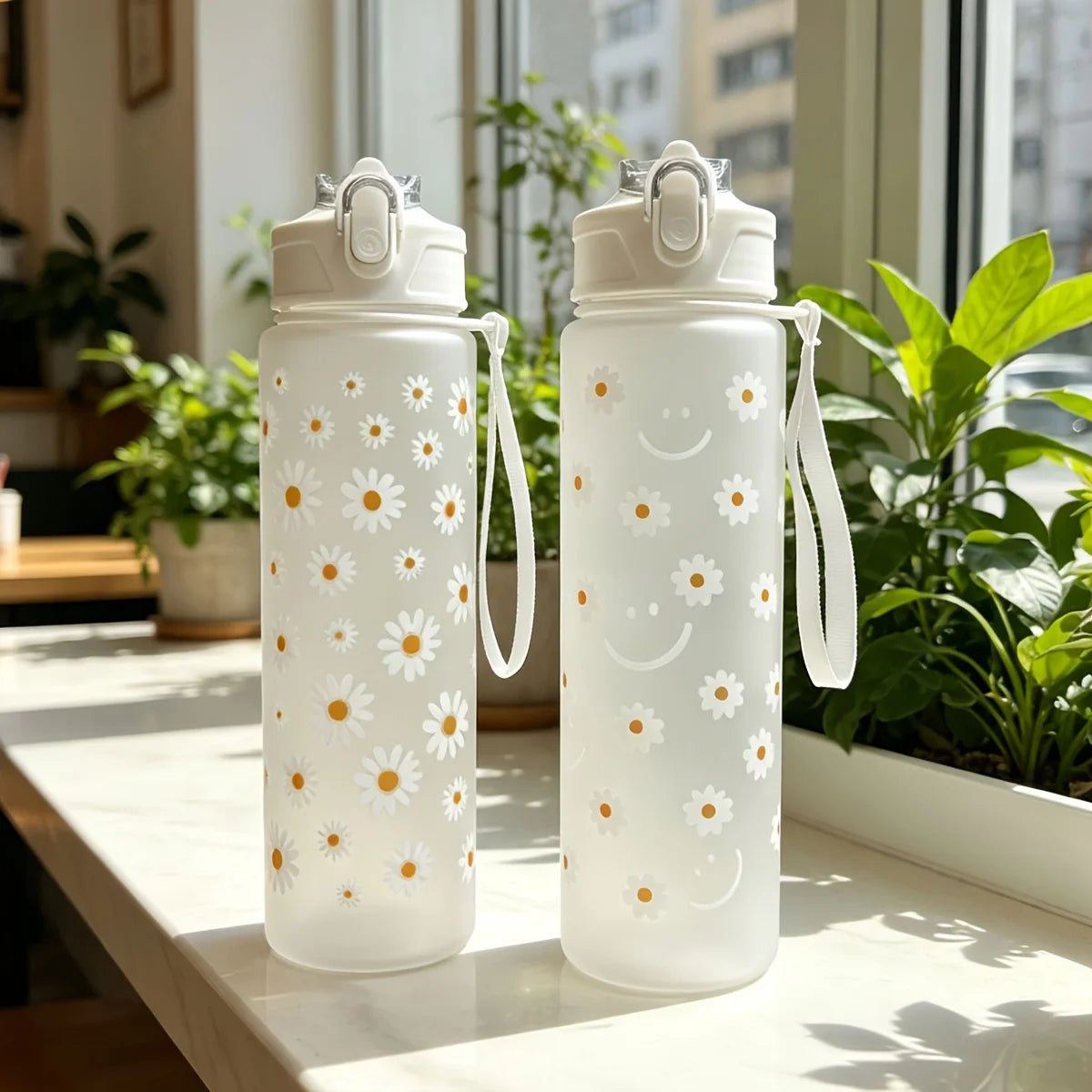 750ml Daisy Straw Water Bottle – Travel & Camping Mug Straw Water Bottle Babs