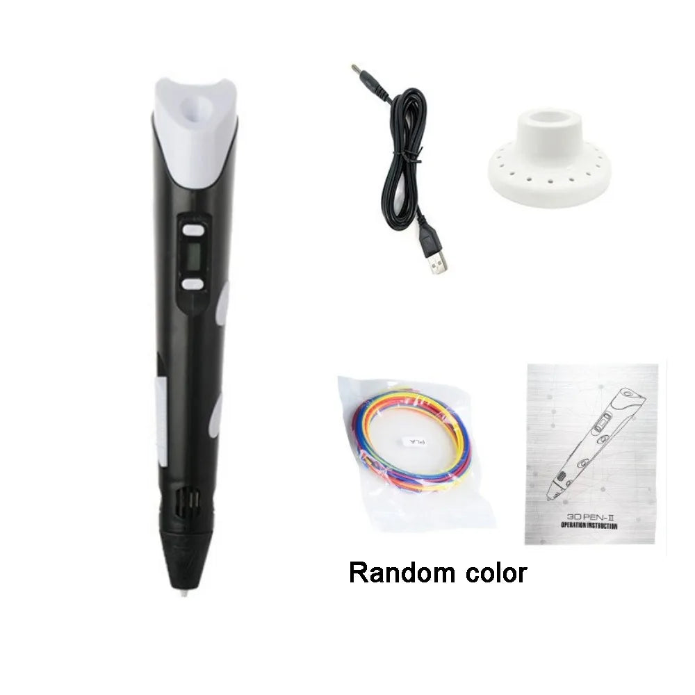 USB 3D Printing Pen | LED Display, PLA Filament, Adjustable Speed 3D Drawing Pen Babs Black