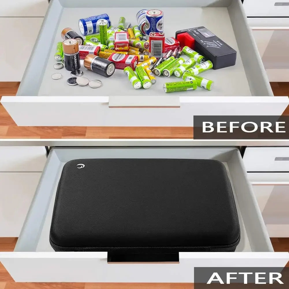 Battery Organizer Case – Holds 32 AA & 20 AAA Batteries Battery Storage Case Babs