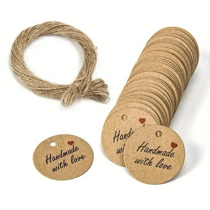 100pcs Round Kraft Paper Gift Tags with Hemp Rope – Wedding & Party Kraft Paper Hang Tags Babs 3bags