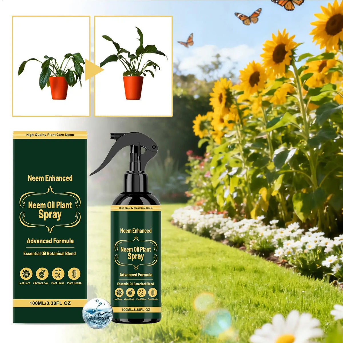 Neem Oil Plant Spray – Leaf Cleaner & Shine, Indoor & Outdoor Plant Leaf Spray Babs