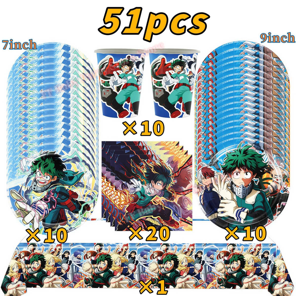 My Hero Academia Birthday Party Tableware & Decoration Kit Party Tableware Kit Babs 51pcs
