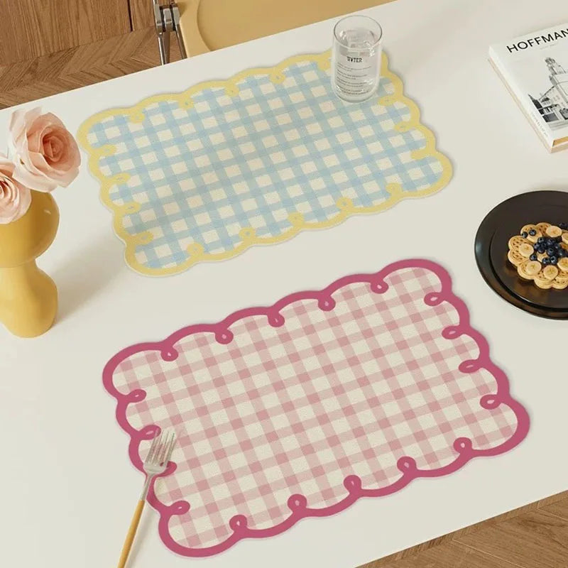 Checkered Frill Edge Diatom Mud Placemat | Kitchen Table Decor Dining Placemat Babs