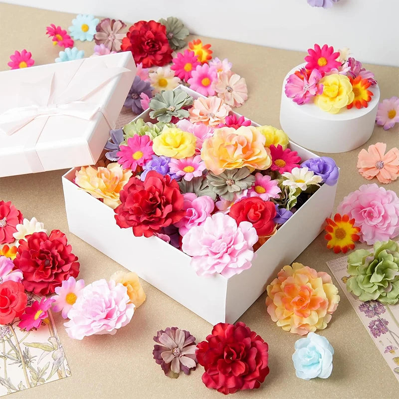 25Pcs Silk Artificial Rose Daisy Mix – DIY Crafts & Wedding Decor Artificial Silk Flowers Babs