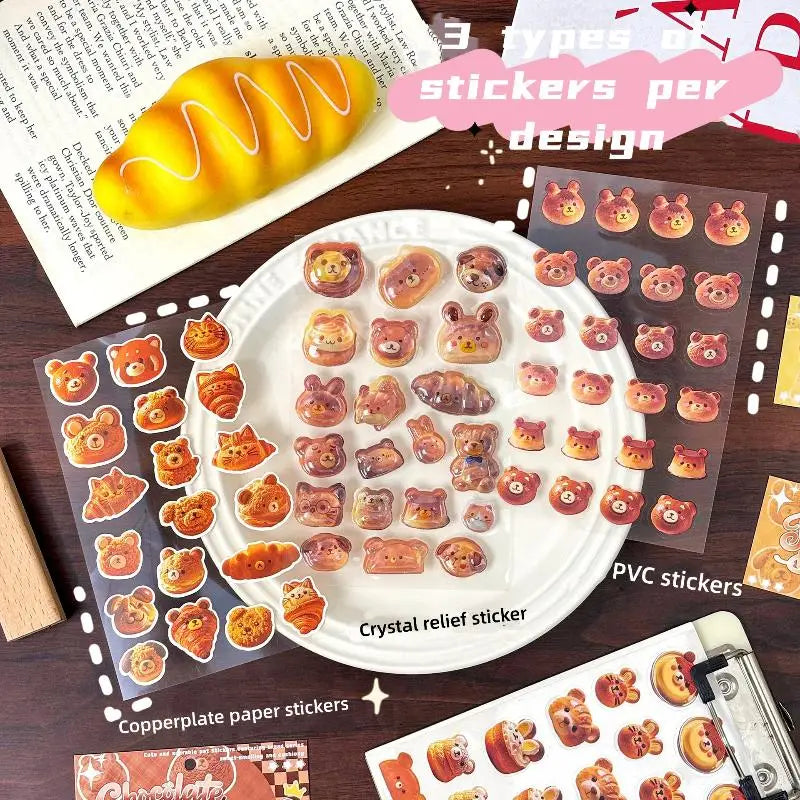 Cute Cartoon Bear 3D Embossed Stickers for DIY & Scrapbooking Decorative Craft Stickers Babs