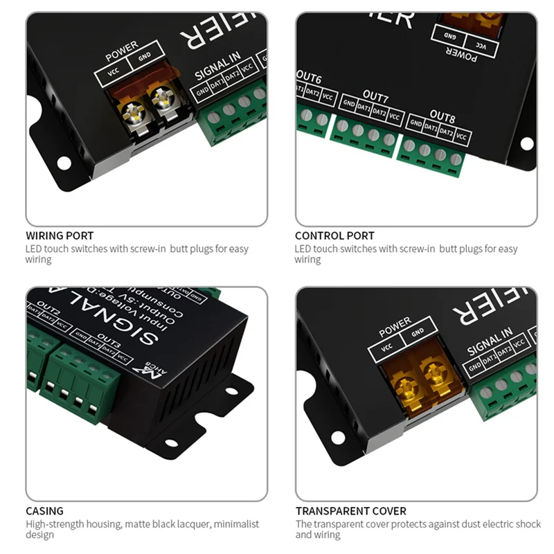 8-Channel LED Signal Amplifier WS2812 SPI TTL DC5-24V – 3-Pack LED Signal Amplifier Babs
