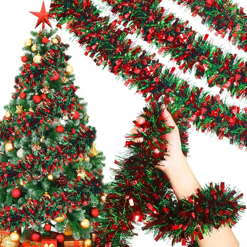 Christmas Tinsel Garland Red Green Strip Ribbon 2M – 1/3/5 Pcs Christmas Tinsel Garland Babs