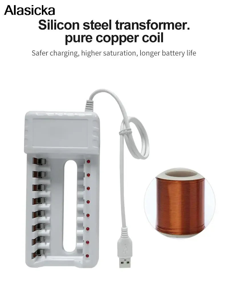 Alasicka AA AAA Battery Charger 4 6 8 Slots Ni-MH Ni-Cd Battery Charger Babs
